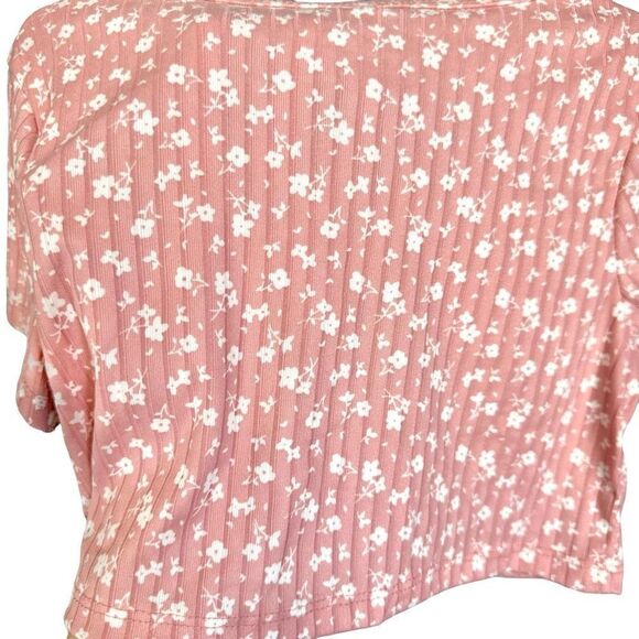 NWT Kensie Girls Floral Ribbed Button Up Short Sleeve Blouse - Picture 3 of 5